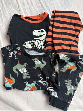 Carter's Black & Orange Dinosaur Skeleton Kids Pajama Set